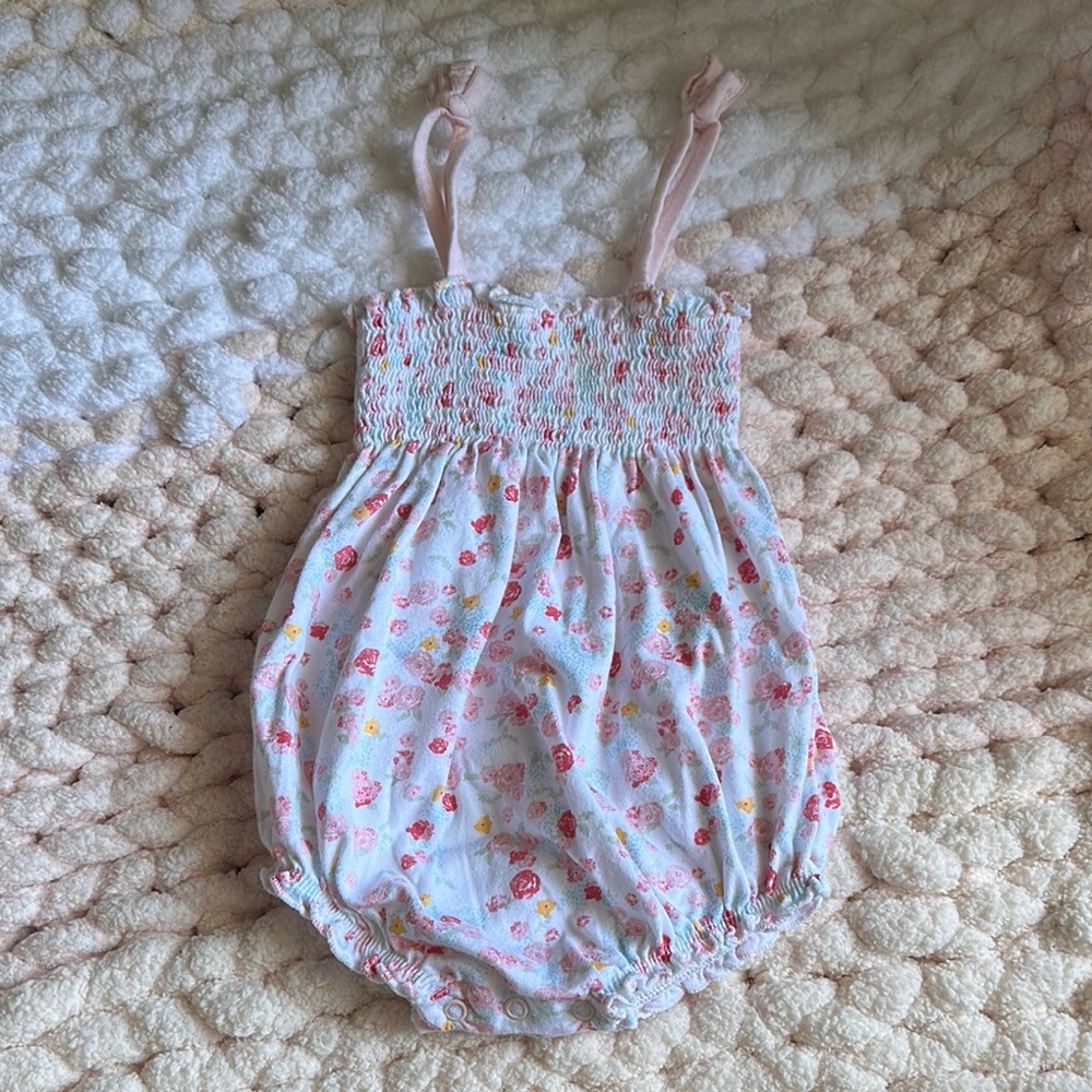 Burt's Bees Baby Floral Romper with Pink Straps